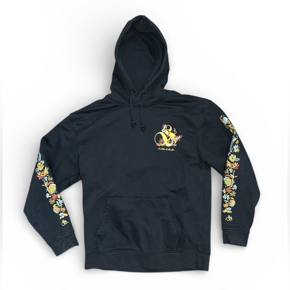 Scotch & Soda Embroidered Floral Sleeve Hoodie Black Pullover Sweatshirt Size L - Picture 3 of 8